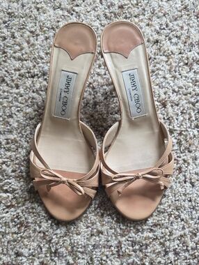 Jimmy Choo Women's Nude Bow Slide Sandals Size 35.5